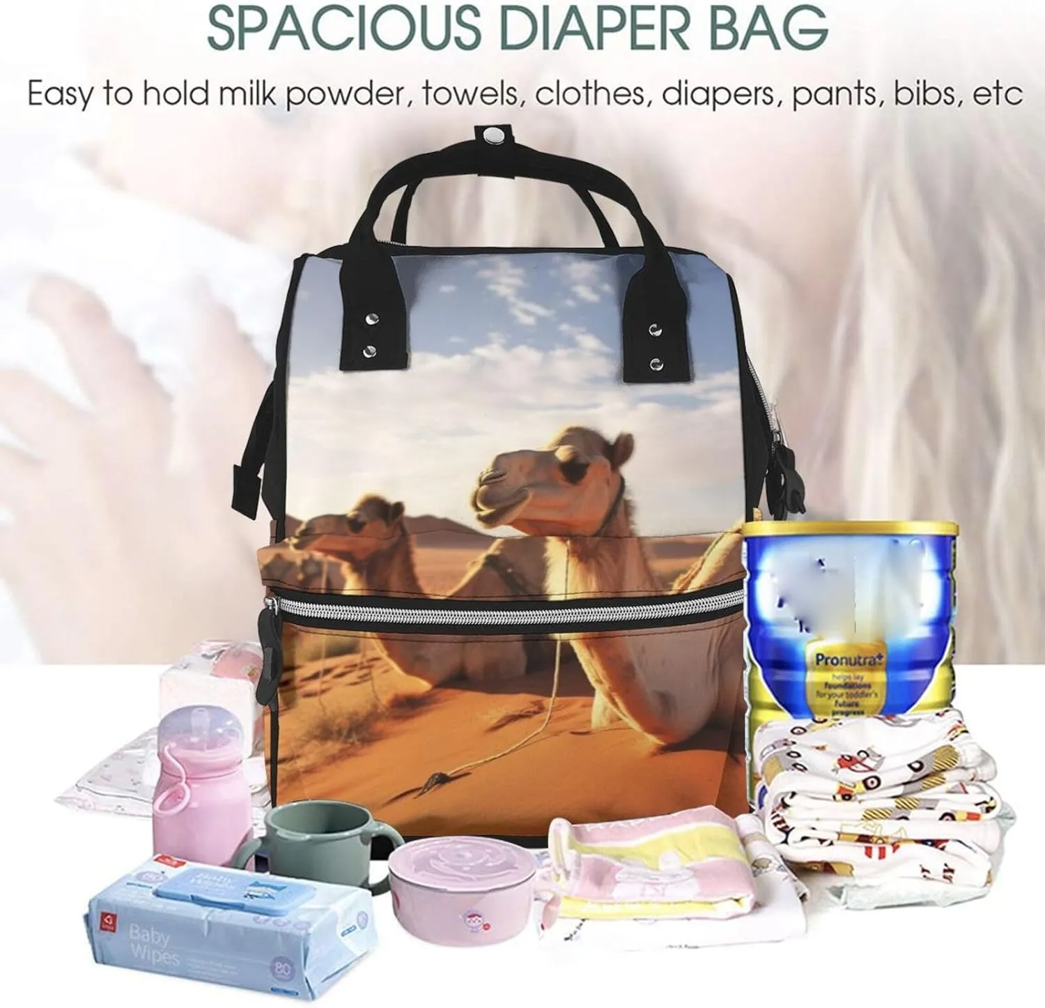 Diaper Bag Nappy Backpack Baby Bag Running german shepherd dog Mummy Backpack Multifunction Changing Bags for Travel, Camels Rest Desert, One Size