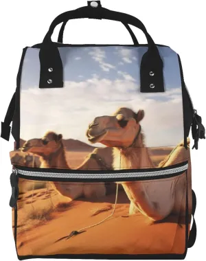 Diaper Bag Nappy Backpack Baby Bag Running german shepherd dog Mummy Backpack Multifunction Changing Bags for Travel, Camels Rest Desert, One Size