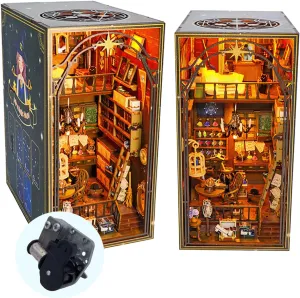 DIY Book Nook Kit with Music Box, 3D Wooden Puzzle Dollhouse with LED, Magic House Bookend for Adults and Teens, Bookshelf Decoration, Creative Gift for Friends and Family. Mira Magic House