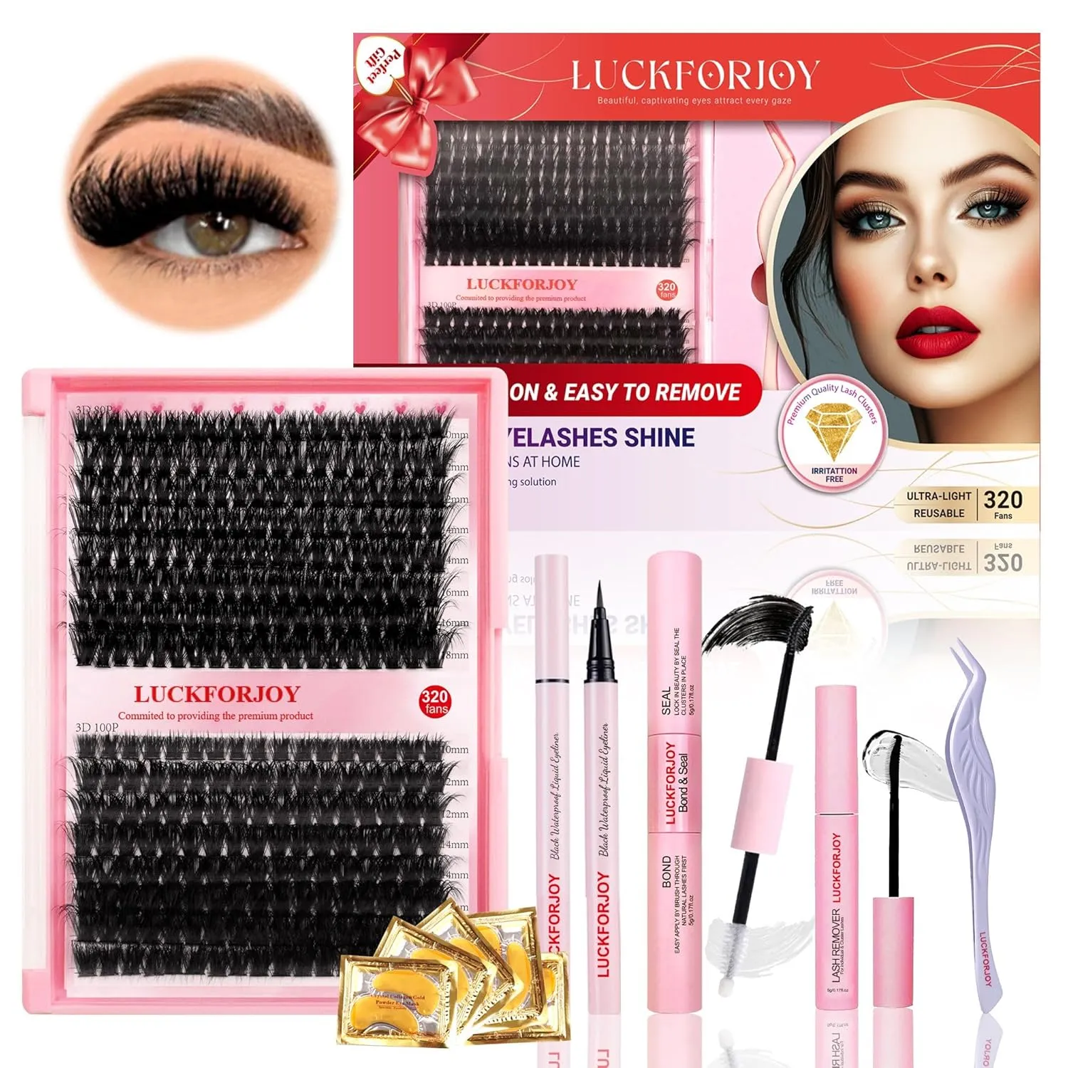 DIY Lash Extension Kit with 320pcs 3D Lash Clusters 80D 100D - Fluffy Eyelash Clusters 10-18mm, Full Thick Individual Lashes, Lash Bond and Seal, Lash Remover, Lash Tweezers for Self-Use Extensions