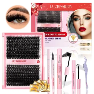DIY Lash Extension Kit with 320pcs 3D Lash Clusters 80D 100D - Fluffy Eyelash Clusters 10-18mm, Full Thick Individual Lashes, Lash Bond and Seal, Lash Remover, Lash Tweezers for Self-Use Extensions