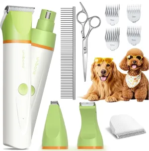 Dog Clippers with Paw Trimmer, All-in-One Dog Grooming Kit Low Noise Electric Rechargeable Small Quiet Foot Razor Pet Hair Shaver with Stainless Steel Scissors Guards for Dogs Cats at Home