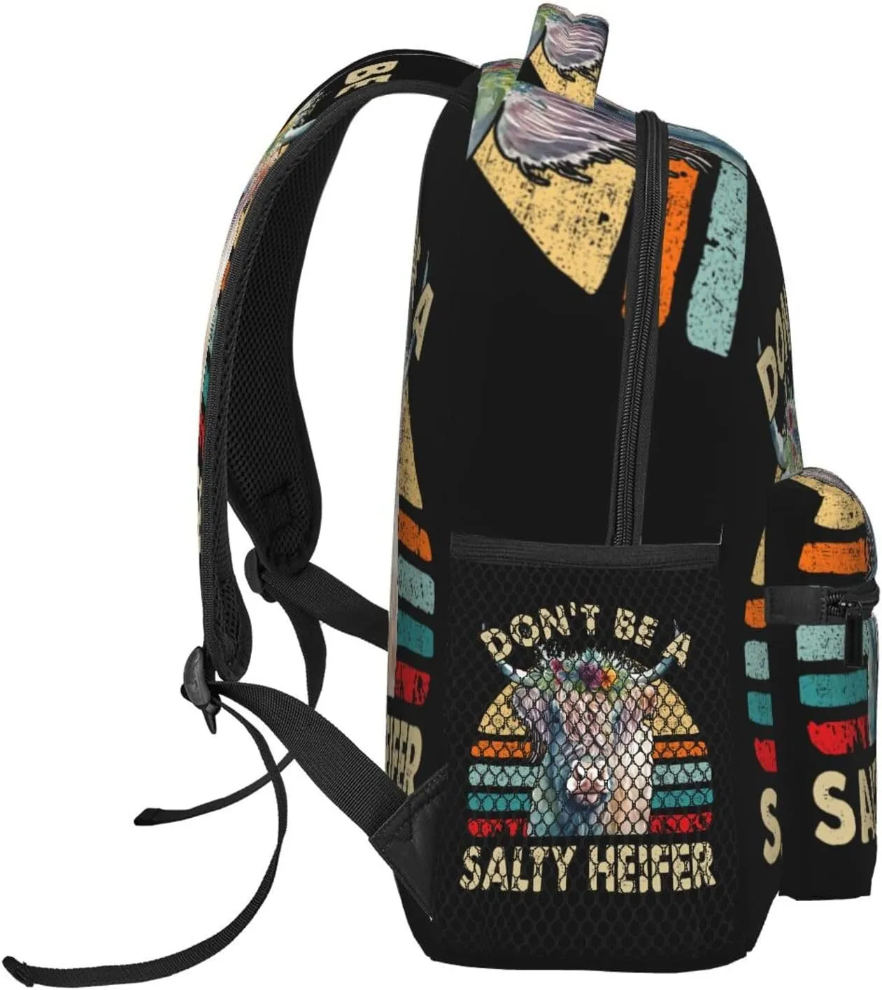 Don't Be a Salty Heifer Highland Cow Backpack Lightweight Laptop Backpack Casual Daypack Travel Double Shoulder Bag For Women Men
