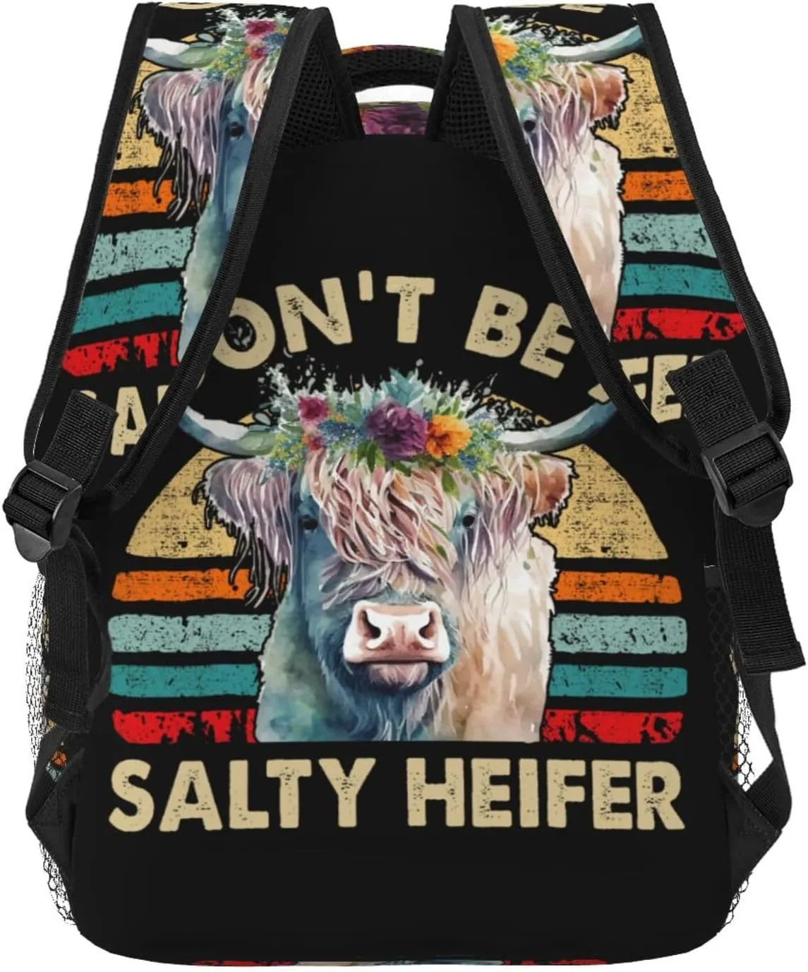 Don't Be a Salty Heifer Highland Cow Backpack Lightweight Laptop Backpack Casual Daypack Travel Double Shoulder Bag For Women Men