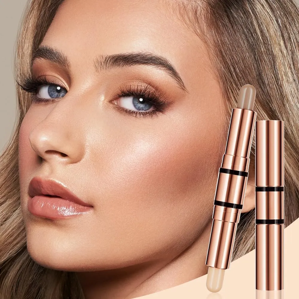 Double Head Makeup Stick-Highlighter & Contour, Face Shaping Contouring Sticks, Highlighter Contour Stick, Fast and Simple Operation for Beginners, Makeup Like A Pro (Brightening Matte, 1)
