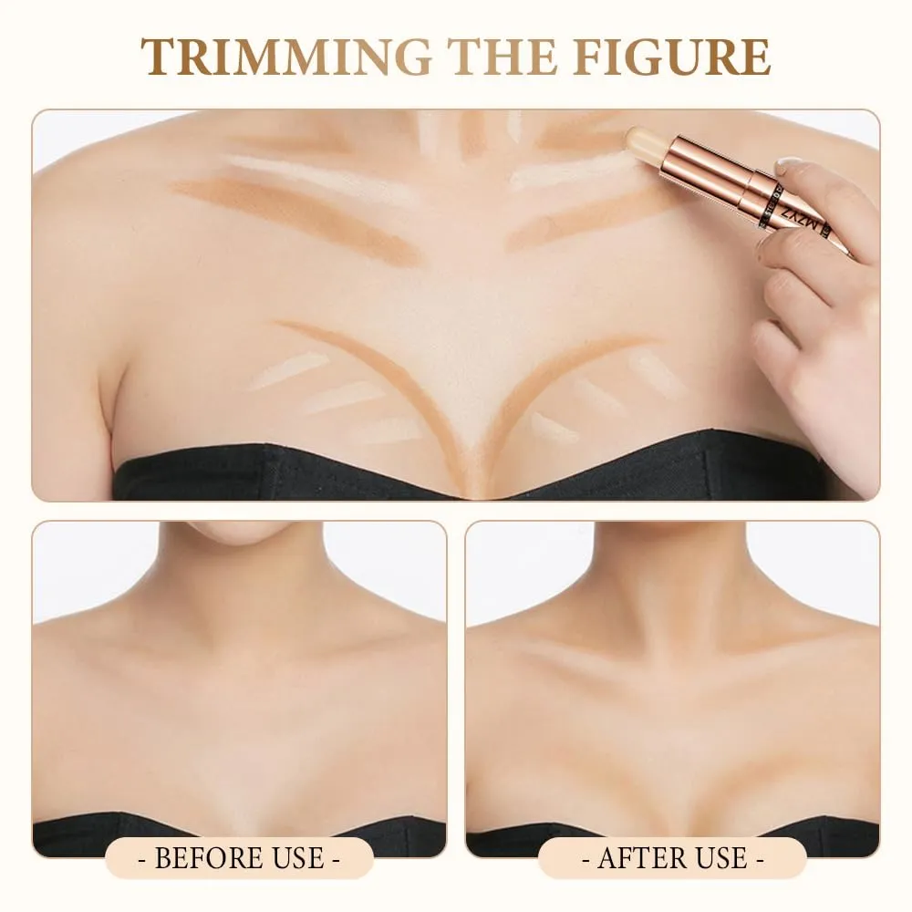 Double Head Makeup Stick-Highlighter & Contour, Face Shaping Contouring Sticks, Highlighter Contour Stick, Fast and Simple Operation for Beginners, Makeup Like A Pro (Brightening Matte, 1)