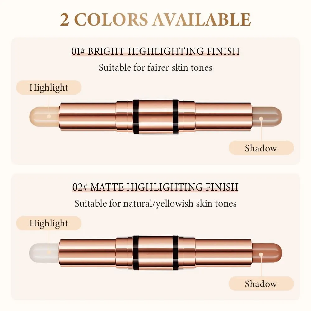 Double Head Makeup Stick-Highlighter & Contour, Face Shaping Contouring Sticks, Highlighter Contour Stick, Fast and Simple Operation for Beginners, Makeup Like A Pro (Brightening Matte, 1)