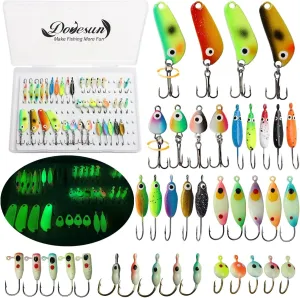 Dovesun Ice Fishing Jigs Ice Fishing Lures Jig Heads Walleye Fishing Lures Crappie Jigs Glow in Dark-Ice Fishing Jigs with Storage Box 38pcs/28pcs/25pcs/20pcs