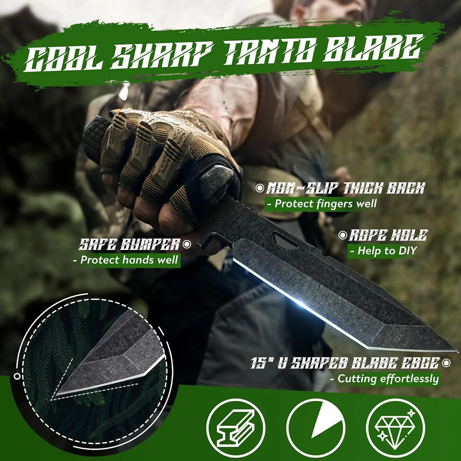 Dragon Creek Tactical Knife Kydex - Outdoor Survival Knife with Sheath D2 Steel Blade G10 Full Tang Handle for Camping Hiking Gift Men Black