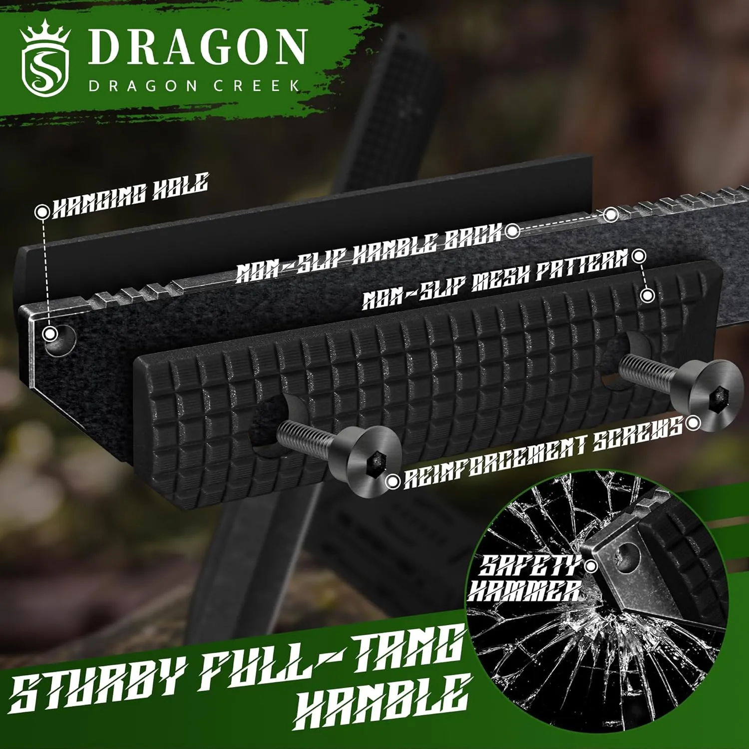 Dragon Creek Tactical Knife Kydex - Outdoor Survival Knife with Sheath D2 Steel Blade G10 Full Tang Handle for Camping Hiking Gift Men Black