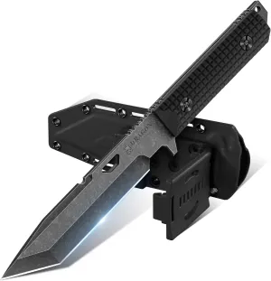Dragon Creek Tactical Knife Kydex - Outdoor Survival Knife with Sheath D2 Steel Blade G10 Full Tang Handle for Camping Hiking Gift Men Black