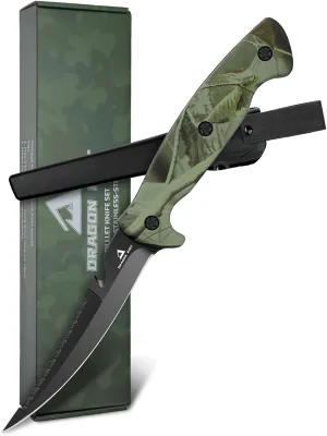 DRAGON RIOT 5 inch Bait Knive, Black Stainless Fillet Fishing Knife with Large Non-Slip Handles - Essential Tool for Anglers