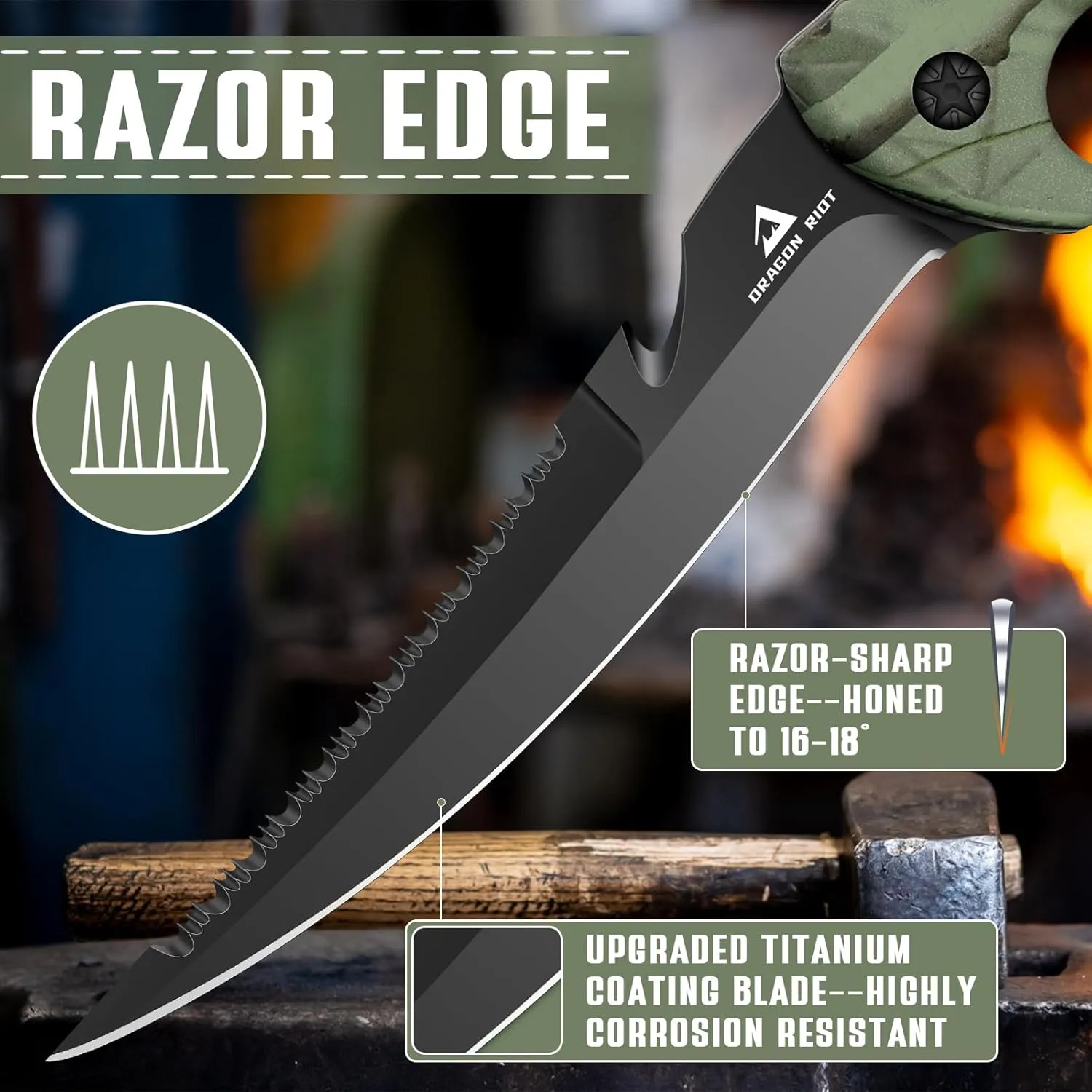 DRAGON RIOT 5 inch Bait Knive, Black Stainless Fillet Fishing Knife with Large Non-Slip Handles - Essential Tool for Anglers
