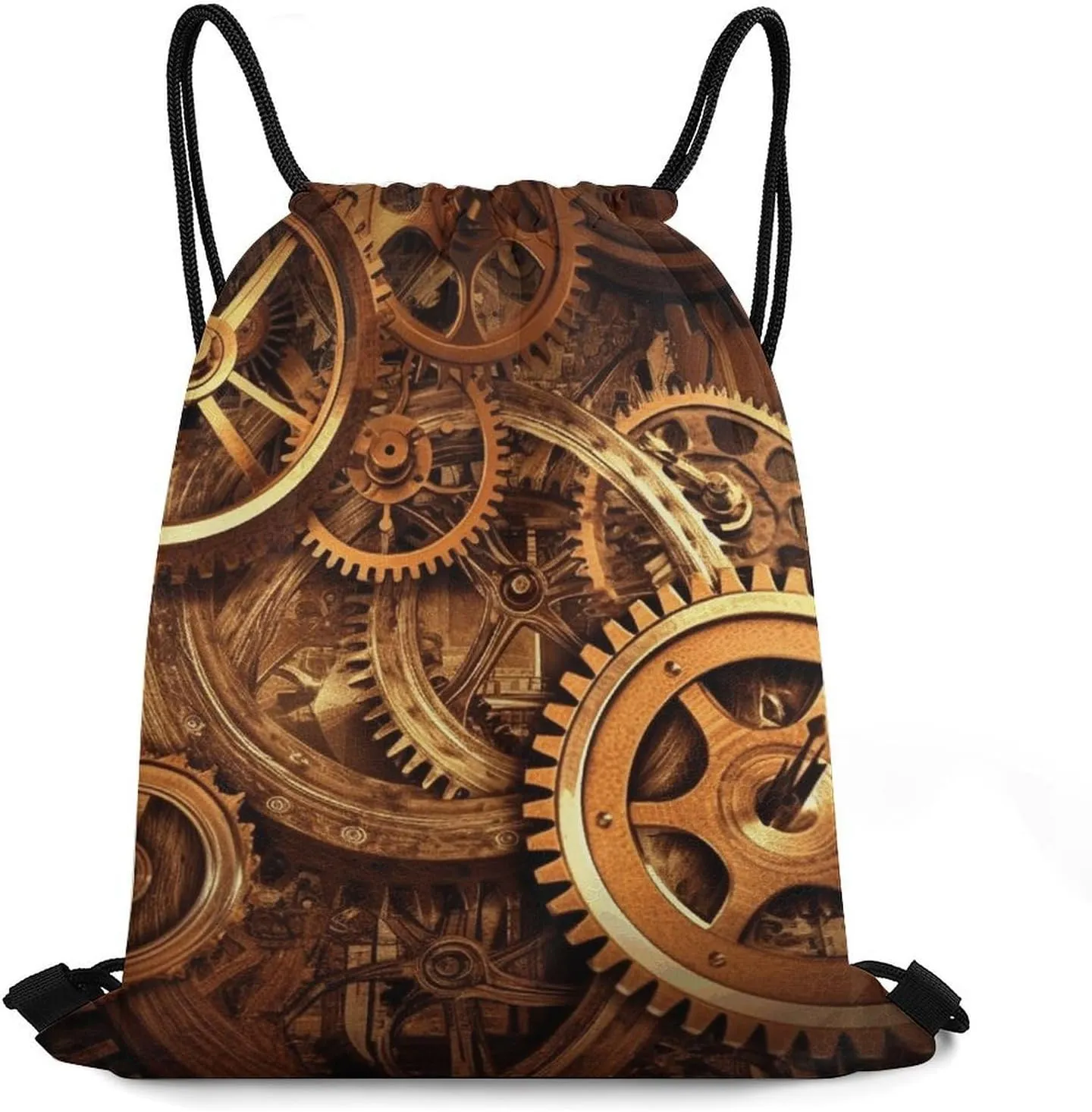 Drawstring Backpack Bag, Cool Steampunk Gears Printed Large Capacity Foldable Drawstring Bag Sports Travel Drawstring Backpack for Shopping,Sports, Gym, Travel, Swimming