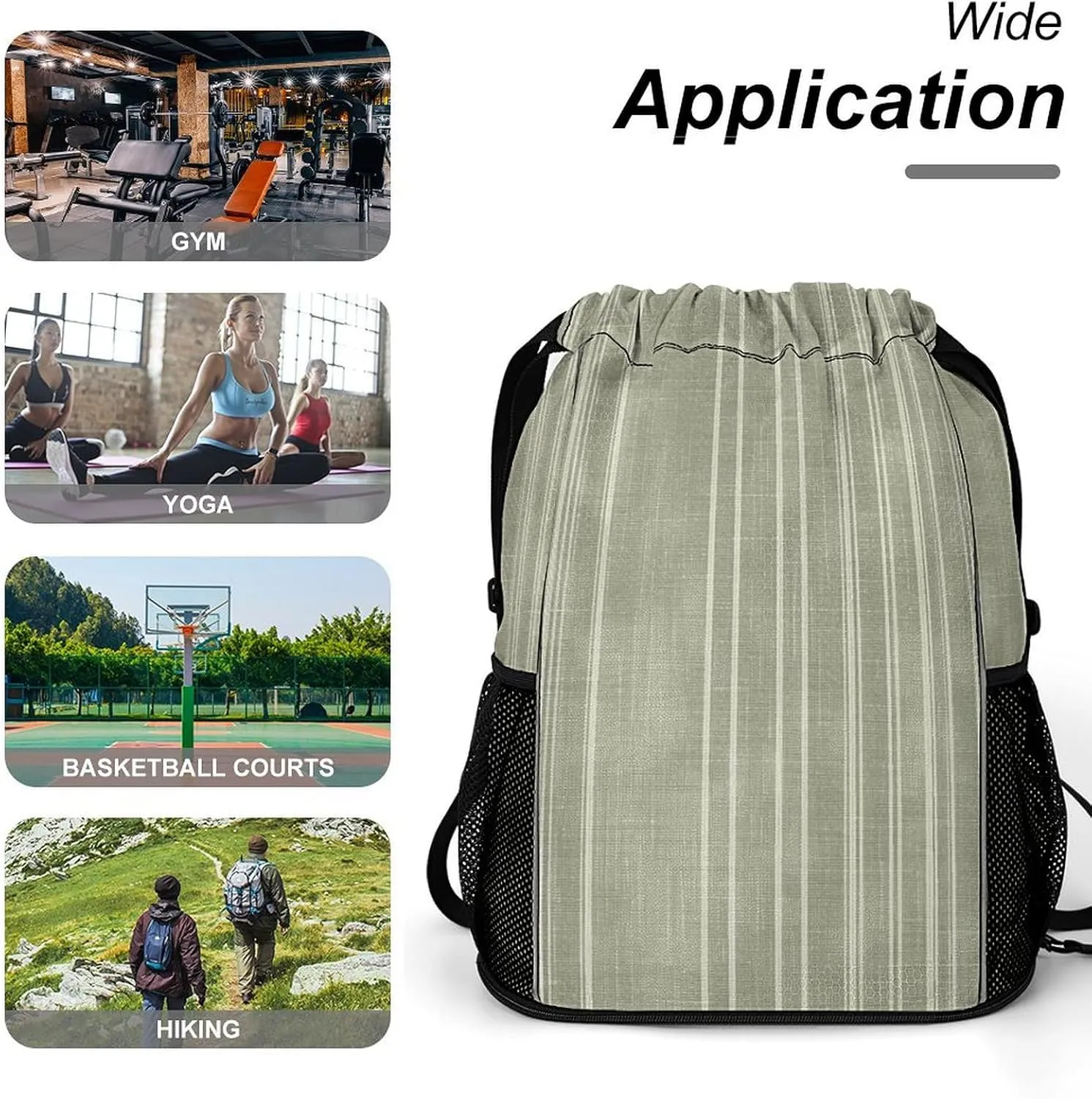 Drawstring Backpack Sport Gym French Stripe Pattern Sackpack Bag With Side Pocket Resistant Sackpack for Women Men