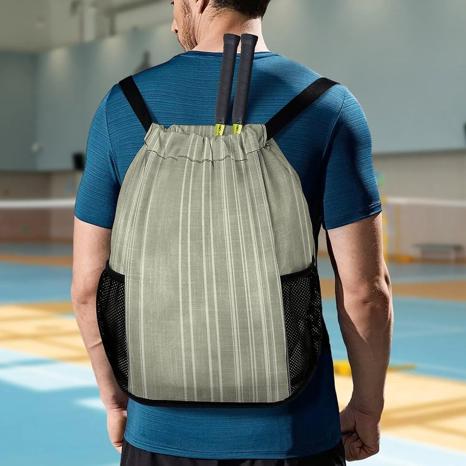 Drawstring Backpack Sport Gym French Stripe Pattern Sackpack Bag With Side Pocket Resistant Sackpack for Women Men