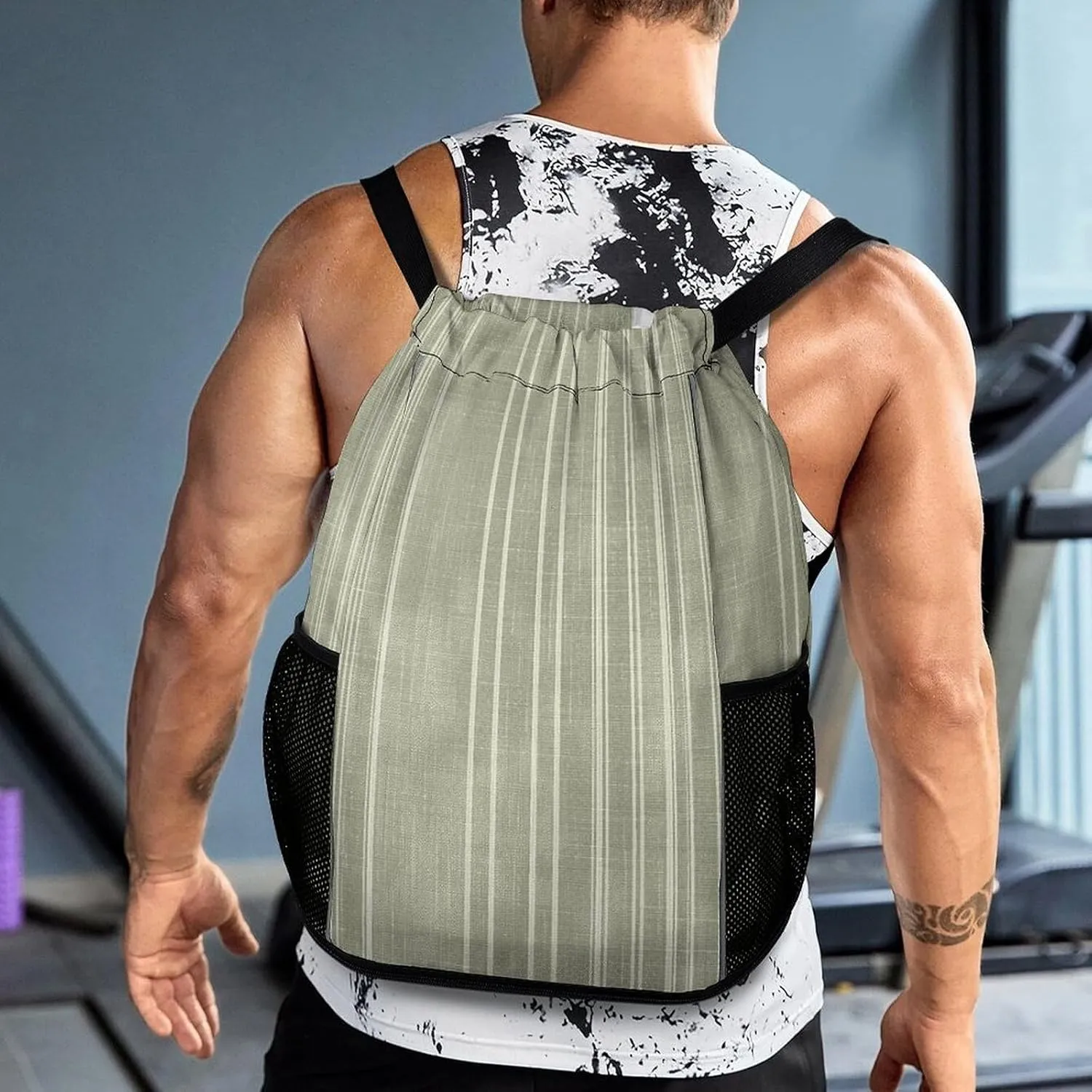 Drawstring Backpack Sport Gym French Stripe Pattern Sackpack Bag With Side Pocket Resistant Sackpack for Women Men