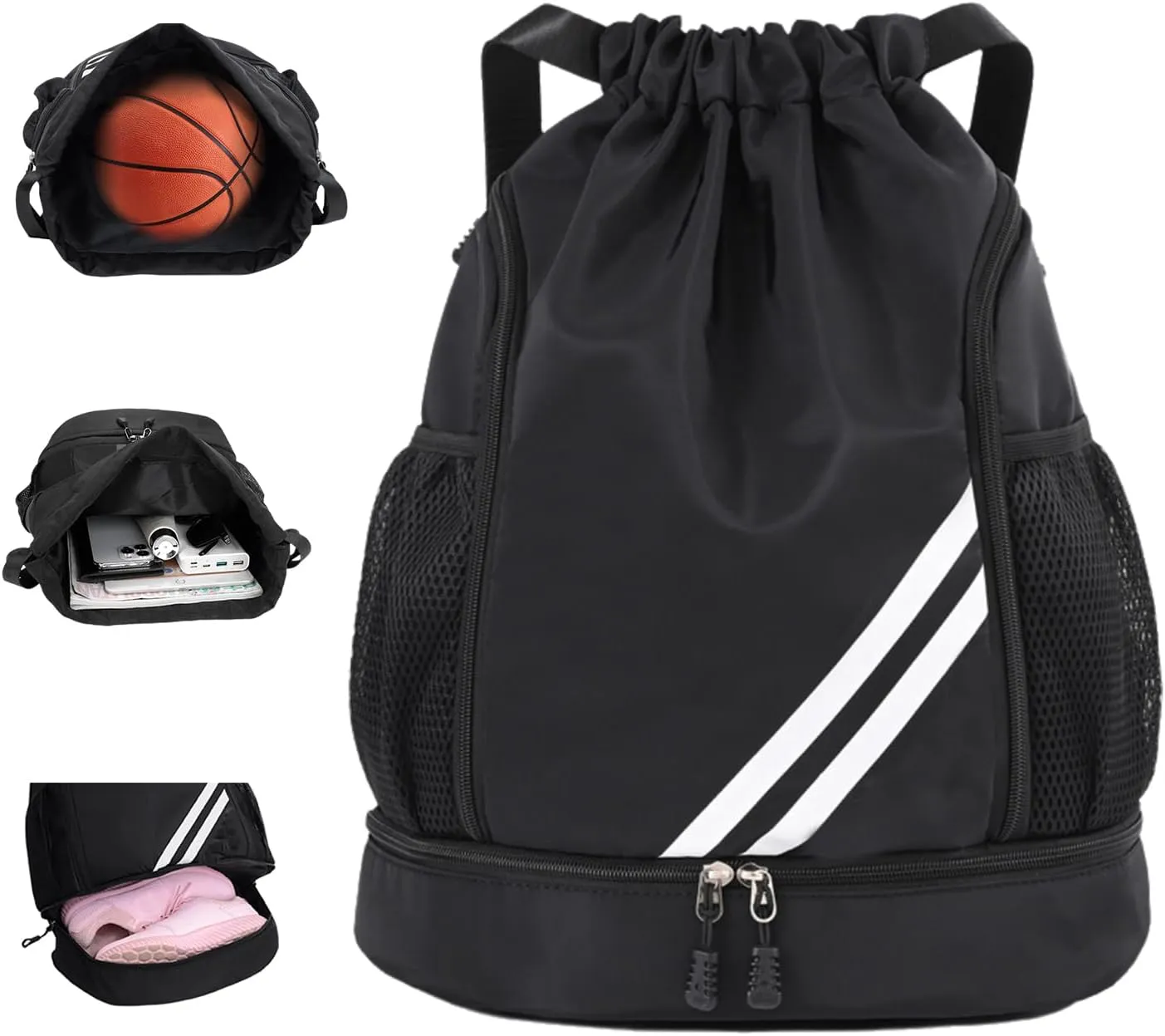 Drawstring Soccer Backpack Swim Gym Sports Bag with Ball and Shoe Compartment Holds Volleybag,Basketball