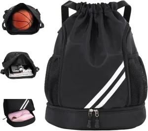 Drawstring Soccer Backpack Swim Gym Sports Bag with Ball and Shoe Compartment Holds Volleybag,Basketball