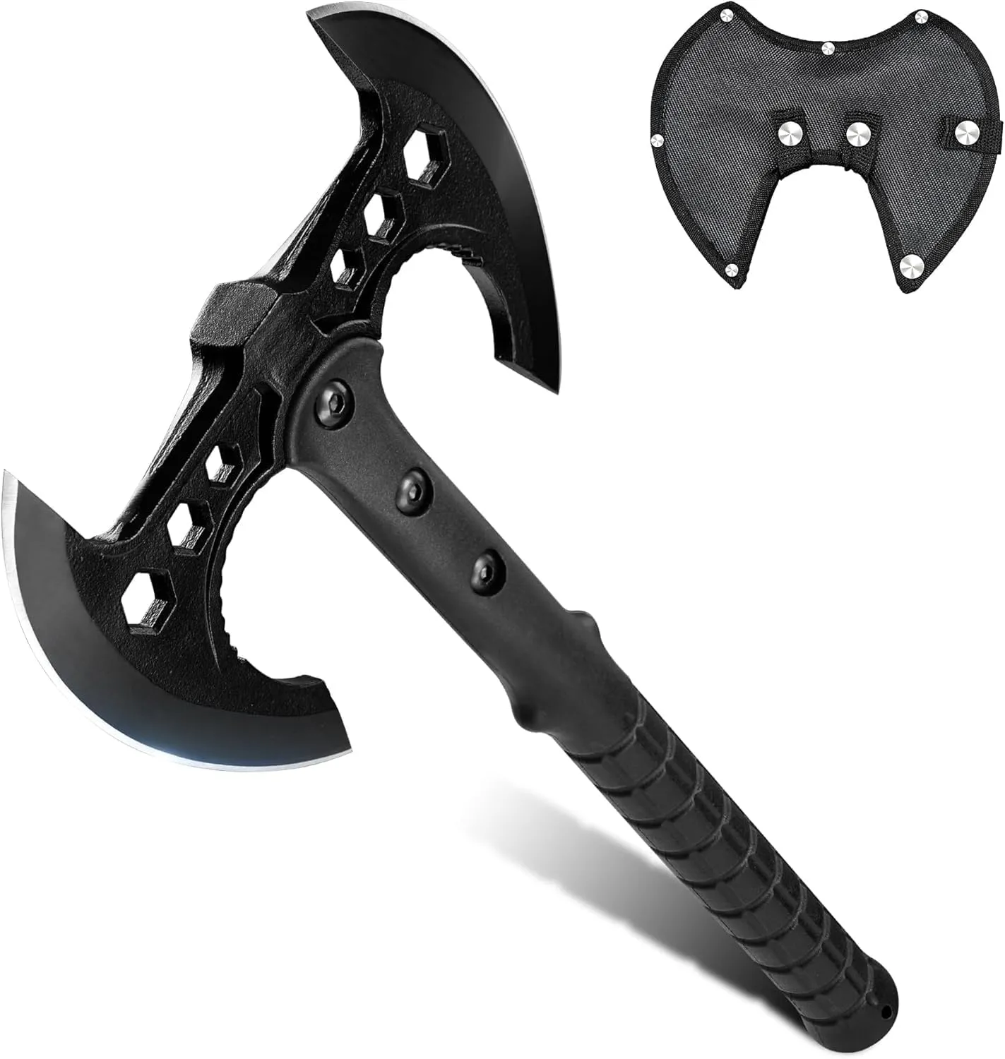 Dream Reach Hatchet Axe, Camping Hatchet and Survival Axe with Nylon Sheath, Double Headed Outdoor Axe for Camping, Splitting Wood, and Bushcraft, Ideal Gifts for Men Black