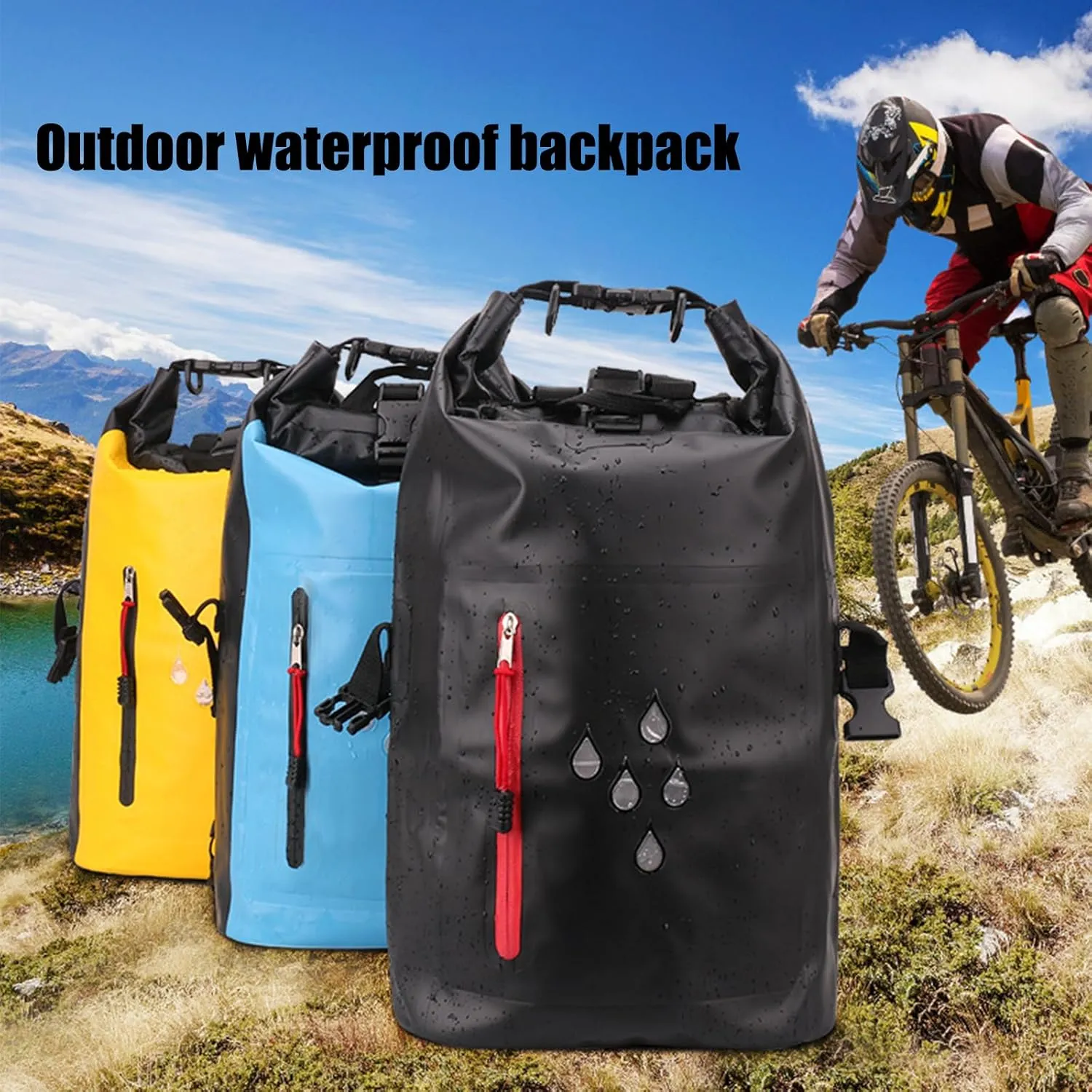 Dry Bags Waterproof Backpack for Women Men, 25L Roll Top Floating Bag for Kayaking, Hiking, Fishing, Camping, Beach (Yellow)