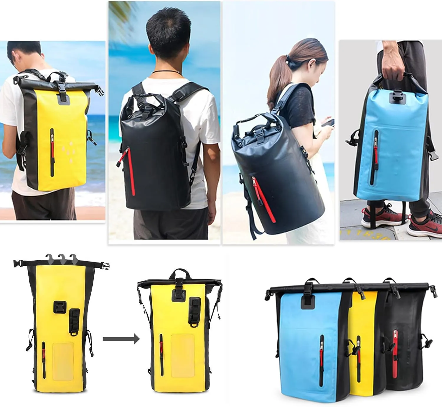 Dry Bags Waterproof Backpack for Women Men, 25L Roll Top Floating Bag for Kayaking, Hiking, Fishing, Camping, Beach (Yellow)