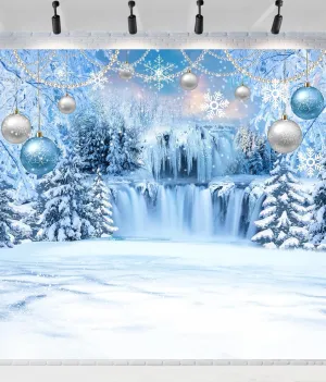 DUAIAI Winter Christmas Backdrop, Birthday Party Decorations Frozen Crystal Pendant Ice and Snow White World Wonderland Background Banner for Children Photography Backdrops