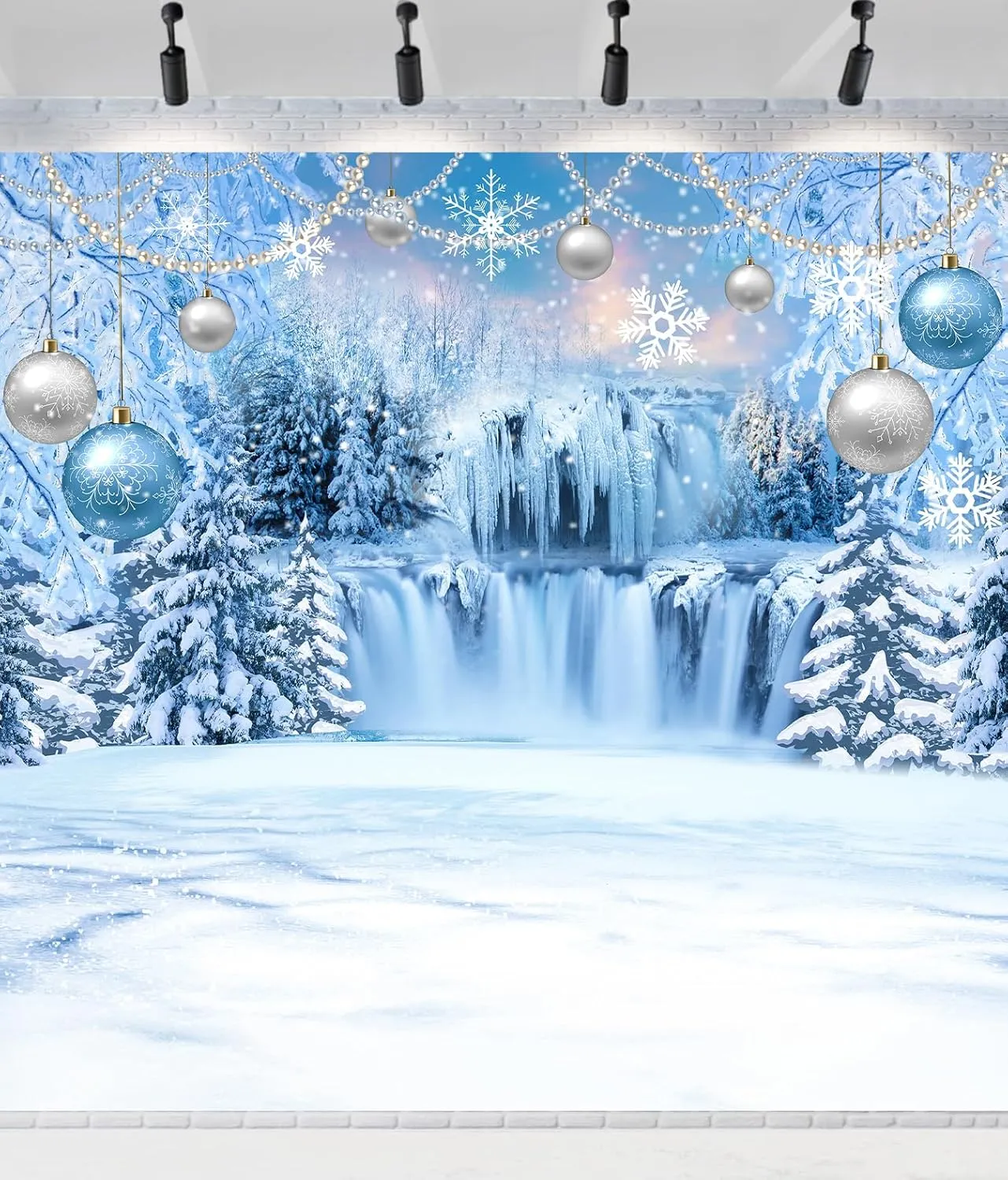 DUAIAI Winter Christmas Backdrop, Birthday Party Decorations Frozen Crystal Pendant Ice and Snow White World Wonderland Background Banner for Children Photography Backdrops