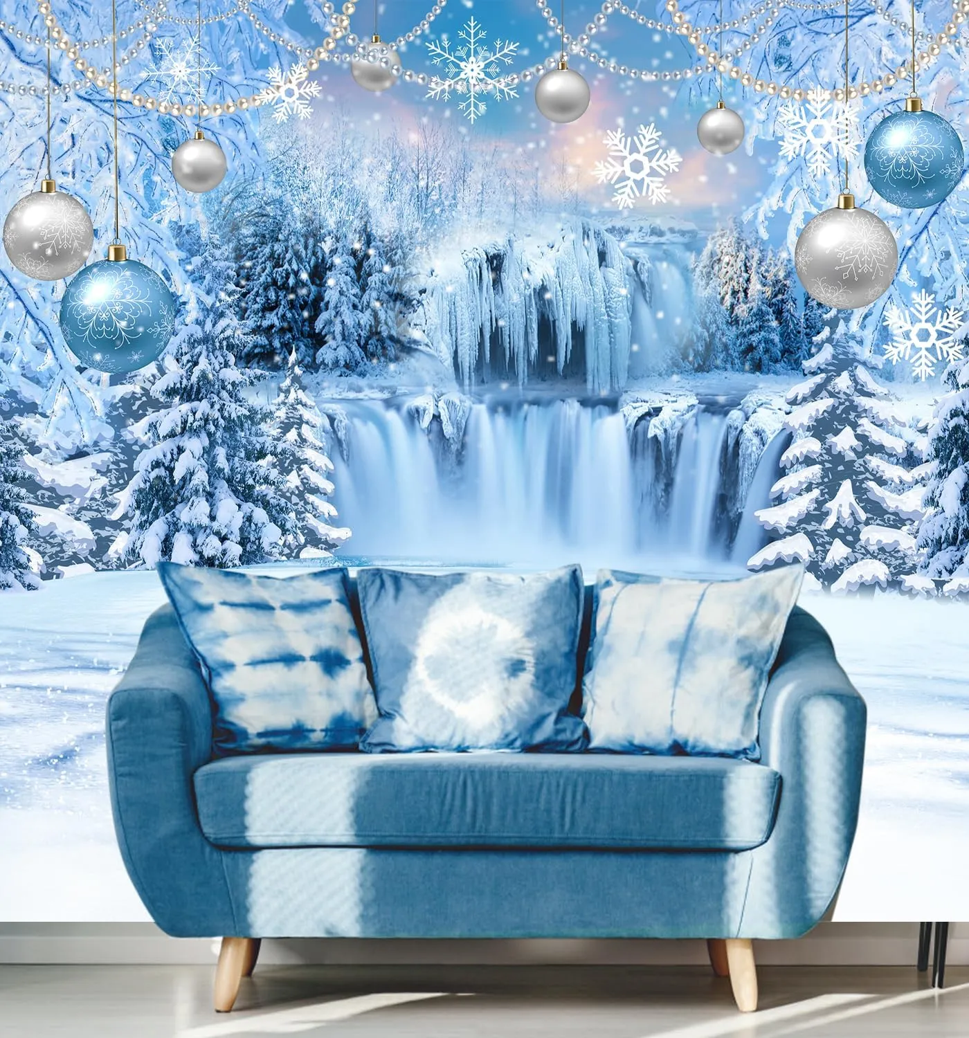 DUAIAI Winter Christmas Backdrop, Birthday Party Decorations Frozen Crystal Pendant Ice and Snow White World Wonderland Background Banner for Children Photography Backdrops