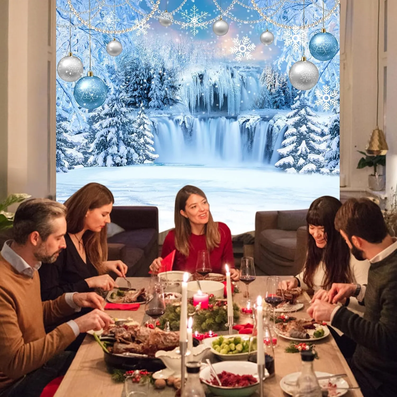 DUAIAI Winter Christmas Backdrop, Birthday Party Decorations Frozen Crystal Pendant Ice and Snow White World Wonderland Background Banner for Children Photography Backdrops