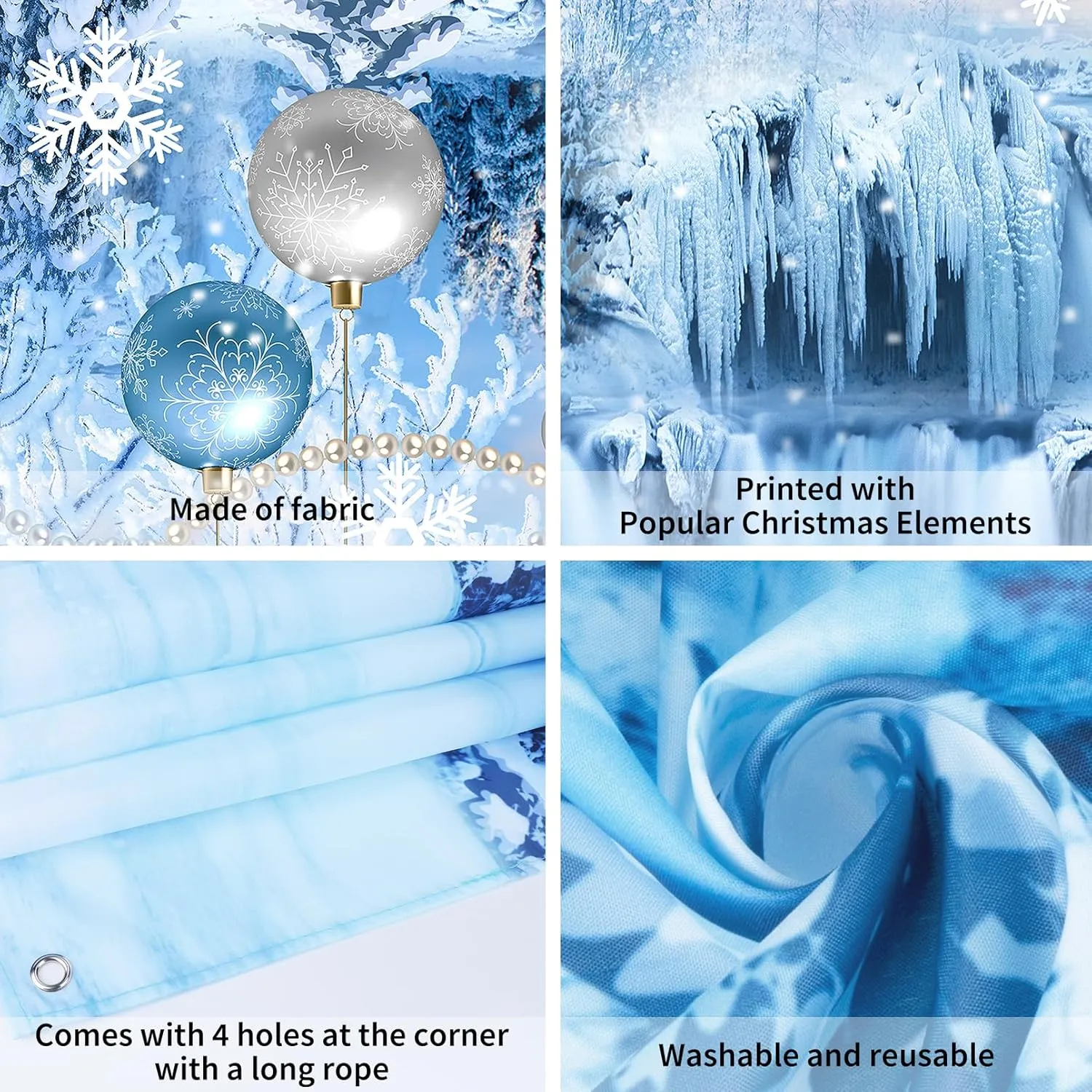 DUAIAI Winter Christmas Backdrop, Birthday Party Decorations Frozen Crystal Pendant Ice and Snow White World Wonderland Background Banner for Children Photography Backdrops