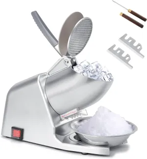 Dual Blade Ice Shaver Machine, 143 lbs/hr, 300W Electric Ice Crusher Machine with Ice Pick for Home and Commercial Use, ETL-Listed, Silver