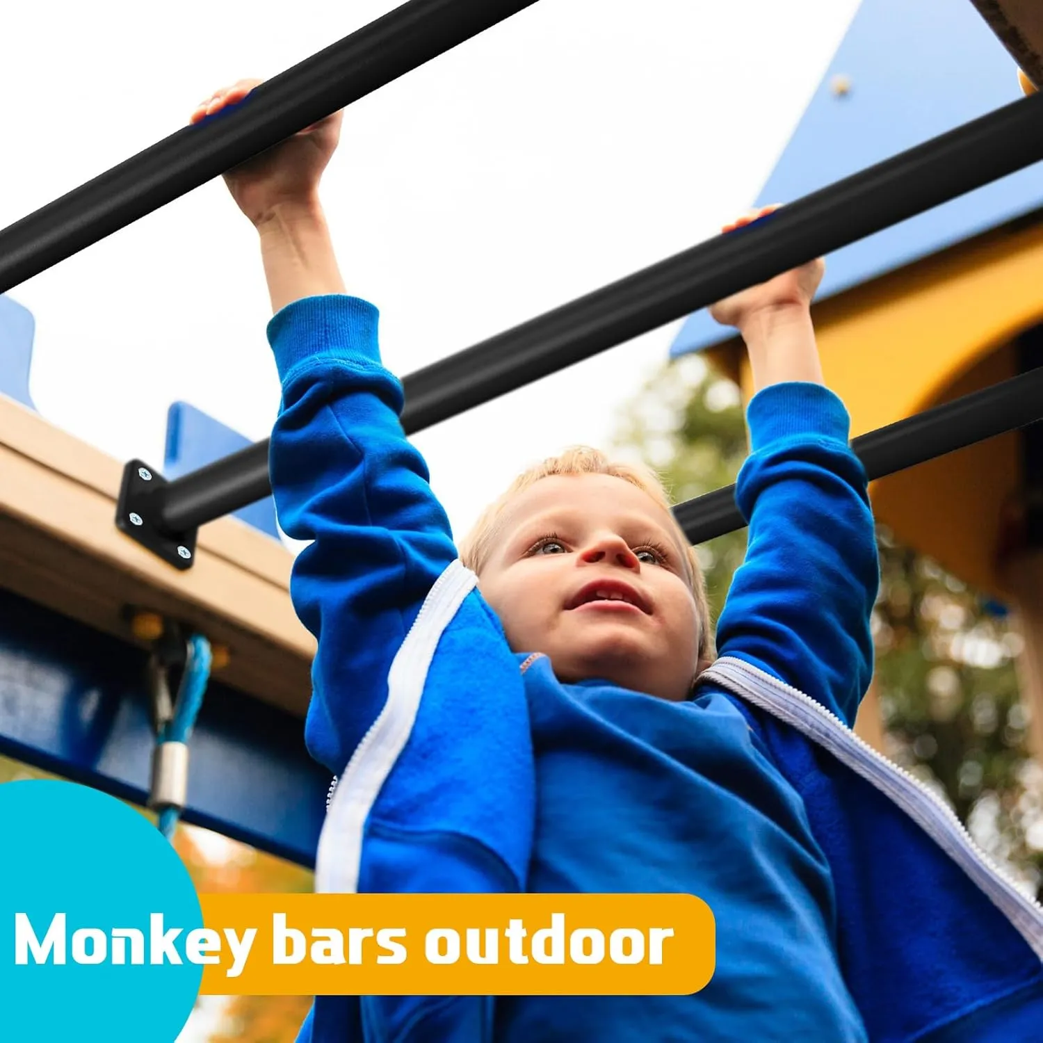 Dunzy 12 Pack Monkey Bars Swing Set Accessories Rods Playset Ladder Rungs Hardware Kit Steel Monkey Bar with Screws for Backyard Playground Equipment Mounting Plates(16.5 Inch,Black)