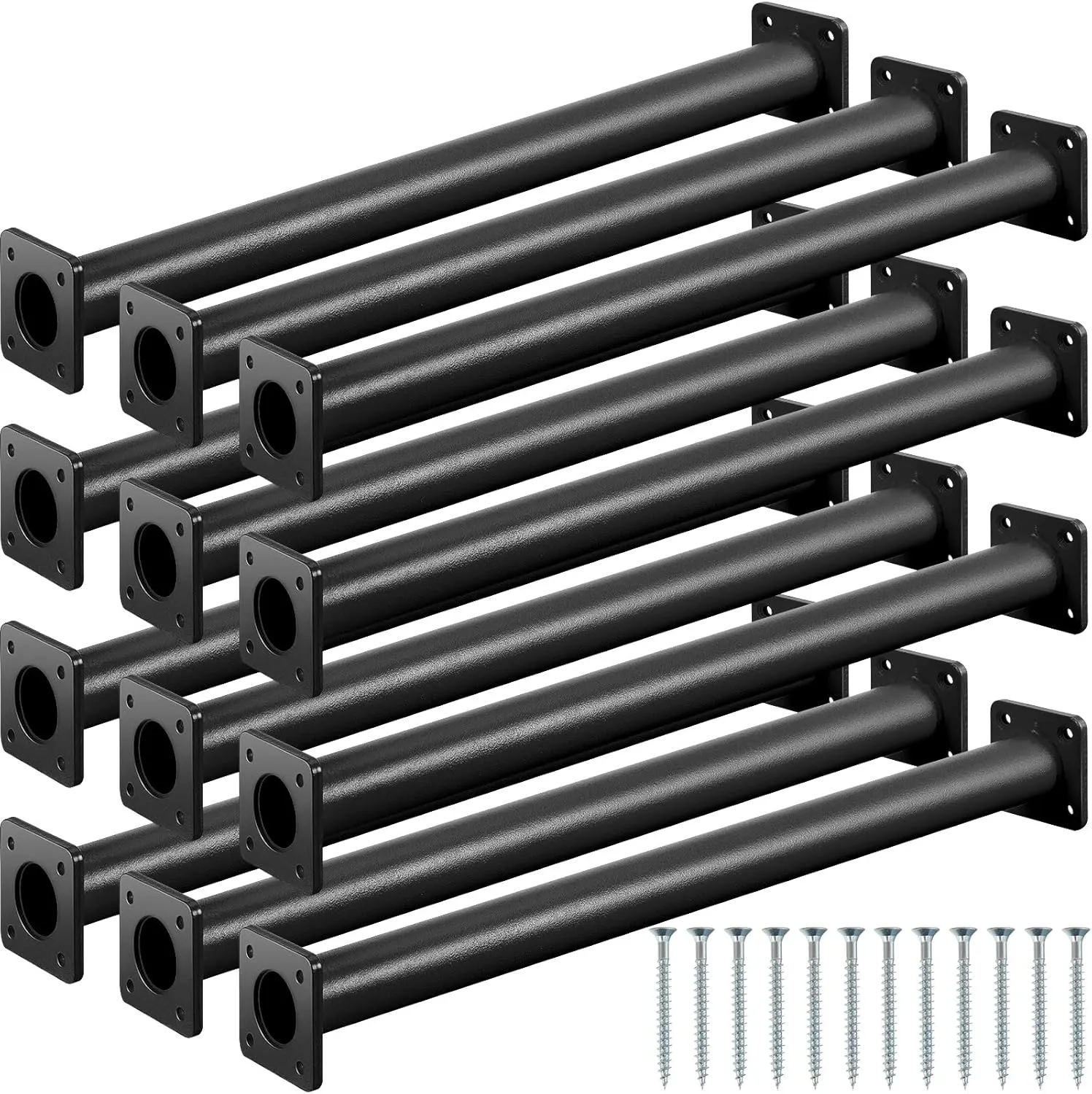 Dunzy 12 Pack Monkey Bars Swing Set Accessories Rods Playset Ladder Rungs Hardware Kit Steel Monkey Bar with Screws for Backyard Playground Equipment Mounting Plates(16.5 Inch,Black)