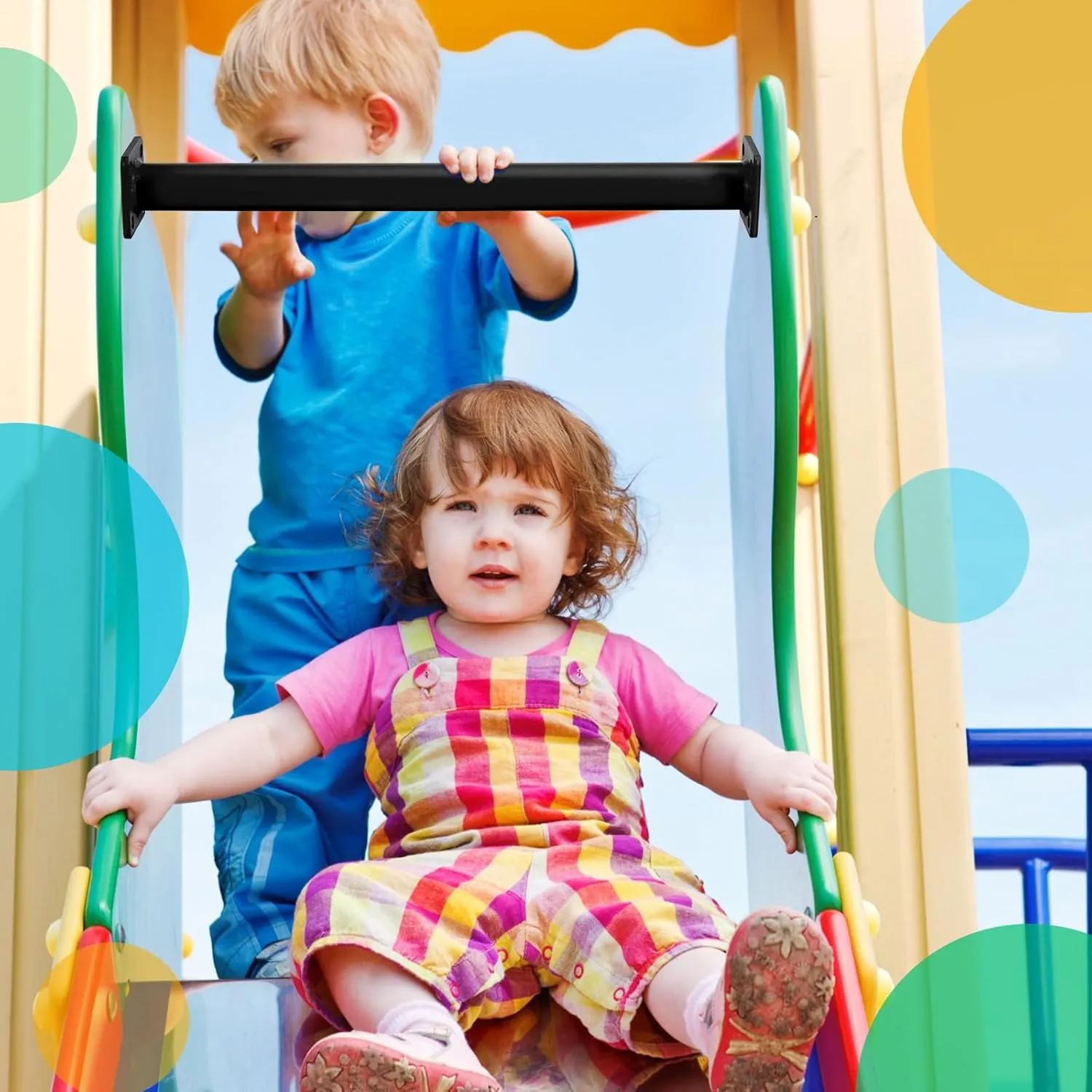 Dunzy 12 Pack Monkey Bars Swing Set Accessories Rods Playset Ladder Rungs Hardware Kit Steel Monkey Bar with Screws for Backyard Playground Equipment Mounting Plates(16.5 Inch,Black)