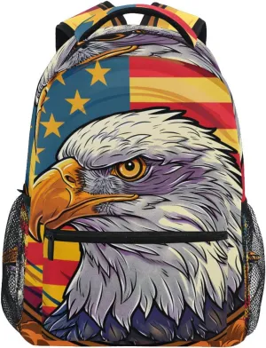 Eagle Portrait American Flag School Kids Backpack for Boys Girls Laptop Backpack Lightweight Travel Bag for Women Men