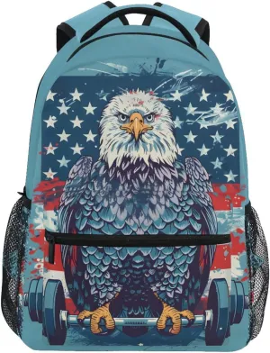Eagle Sitting Weights American Flag School Kids Backpack for Boys Girls Laptop Backpack Lightweight Travel Bag for Women Men