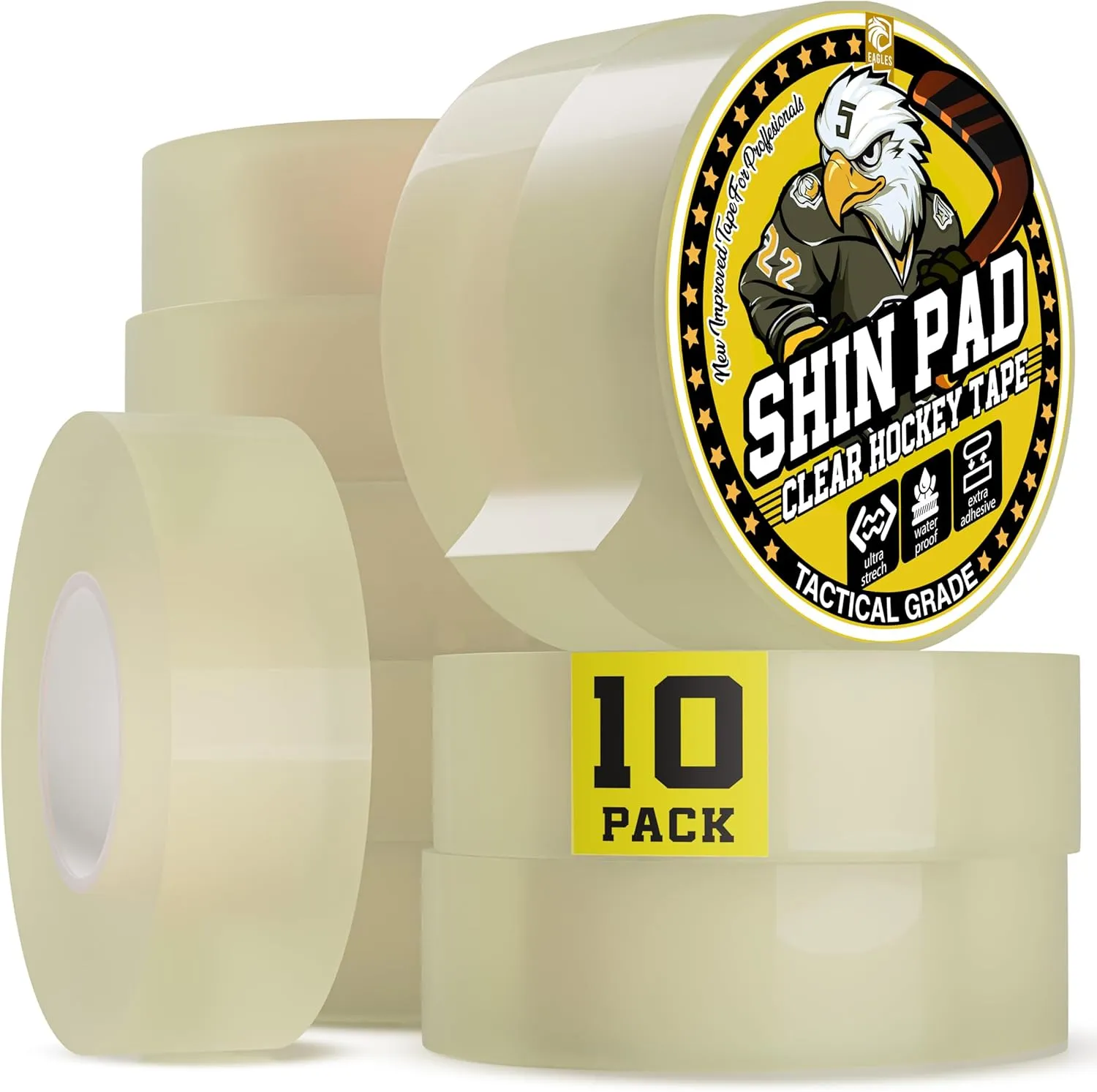EAGLES 4 Pack Hockey Tape Black, White or Clear Multipurpose Durable Cloth or PVC Tape Roll - Strong Adhesive - Hokey Sports Gifts, Accessories, Equipment, Gear