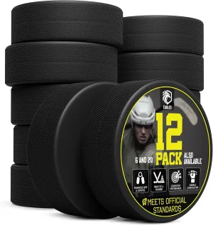 EAGLES Ice Hockey Pucks | High Grade Pucks Official Regulation Weight & Size for Practice & Classic Training - 6 oz Diameter 3" Thickness 1" Black Hockey Puck | Roller Hockey 12 Pack