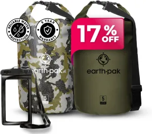 Earth Pak Waterproof Dry Bag - Roll Top Waterproof Backpack Camo 5L & Forest Green 5L