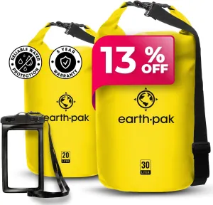 Earth Pak Waterproof Dry Bag - Roll Top Waterproof Backpack Sack (20L Yellow & 30L Yellow)
