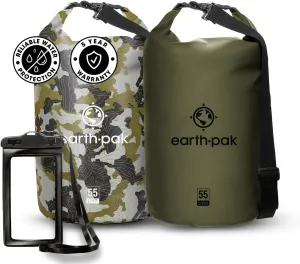 Earth Pak Waterproof Dry Bag - Roll Top Waterproof Backpack Sack (Camo 55L & Forest Green 55L)
