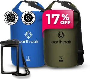 Earth Pak Waterproof Dry Bag - Roll Top Waterproof Backpack Sack Keeps Gear Dry for Kayaking, Beach, Rafting, Boating, Hiking, Camping Blue 5L & Green 5L