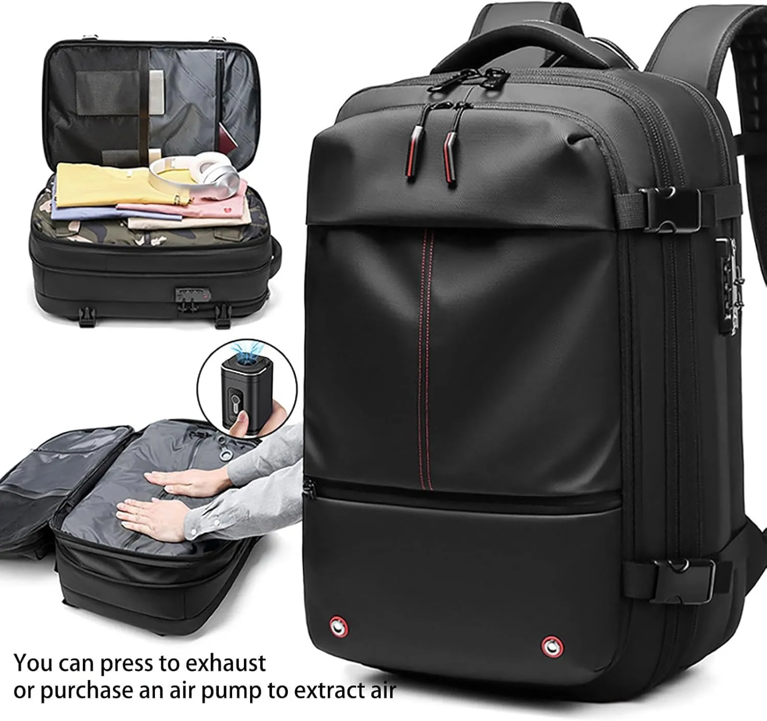 Easy Vac Pack Backpack, Easy Vac Backpack, Easyvacpack 60l Large Capacity Waterproof Anti-Theft Travel Bag (Prestige-Black)