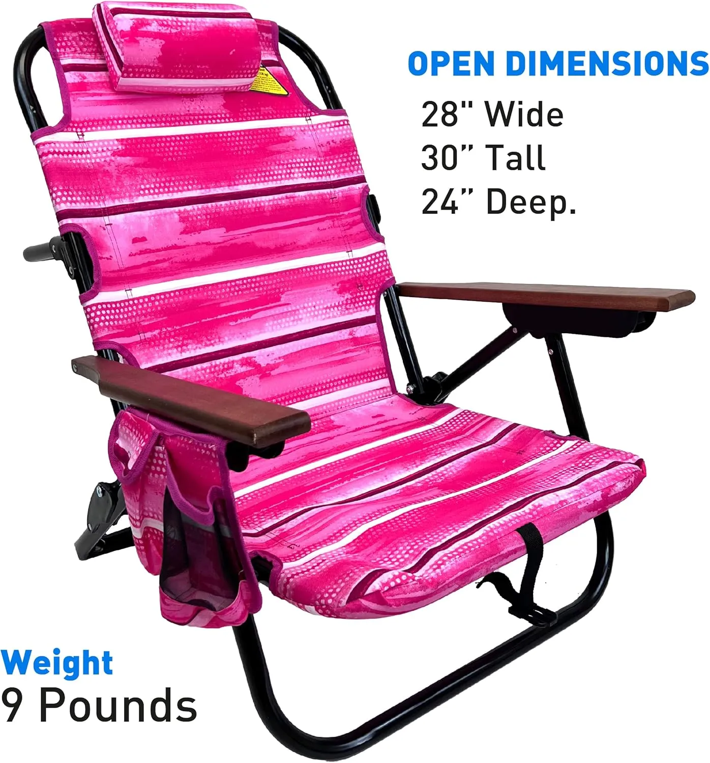 EasyGo Product Backpack Beach Chair 5 Reclining Positions Cup Holder Pouch on Side Padded Pillow Storage Bag on Back Lightweight Rustproof Aluminum Black Frame, 2 Pack, Pinks