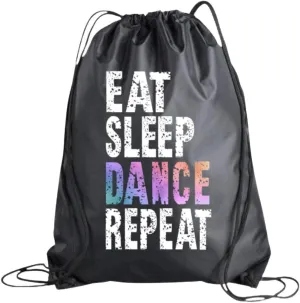 Eat Sleep Dance Repeat Drawstring Backpack - Sport Pack Cinch Sack for Dance Recital, Birthday - Ballet Bag, Gift for Dancers