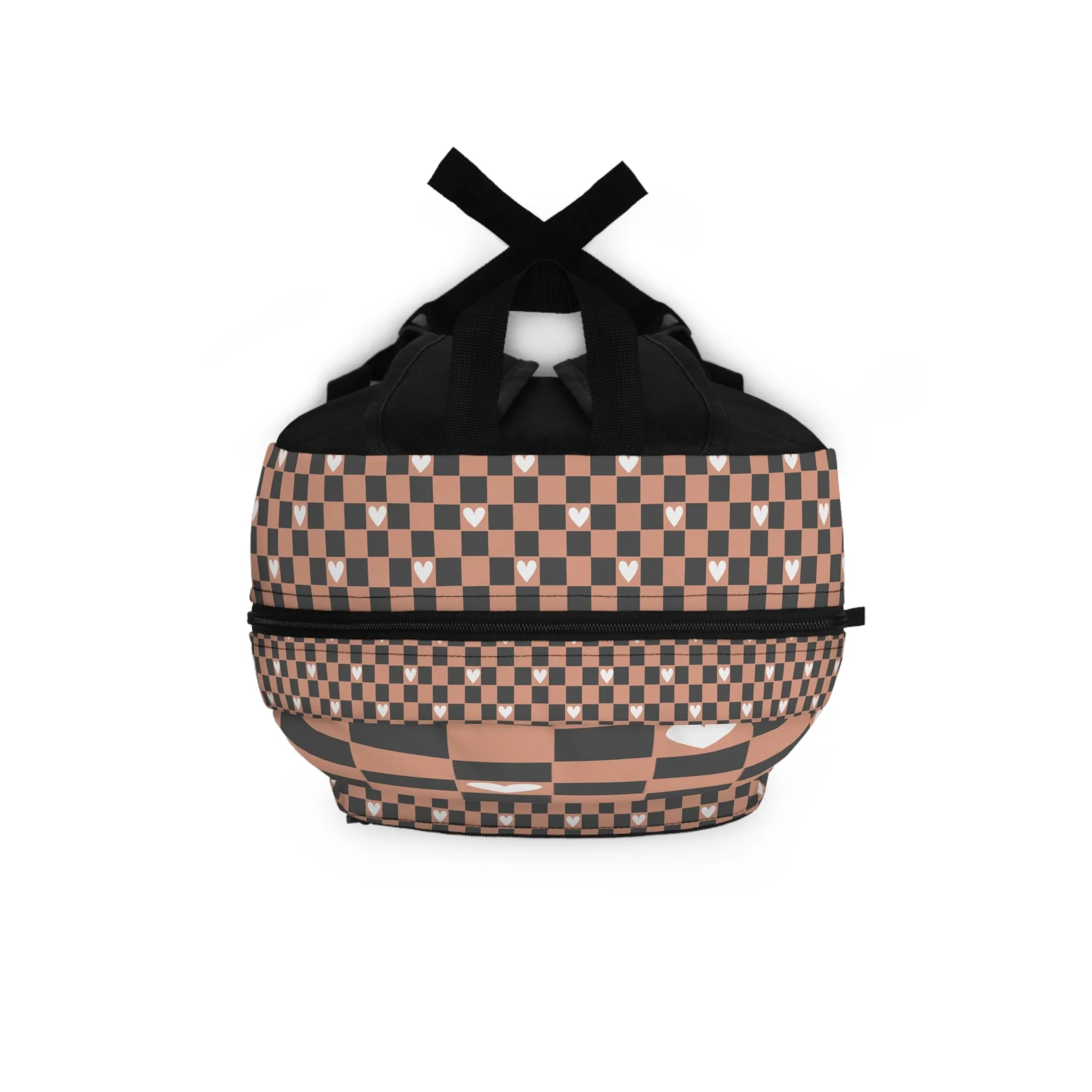 Eddy and Rita Women's Blush Pink and Charcoal Checks Backpack with White Hearts - Premium Designer Bag
