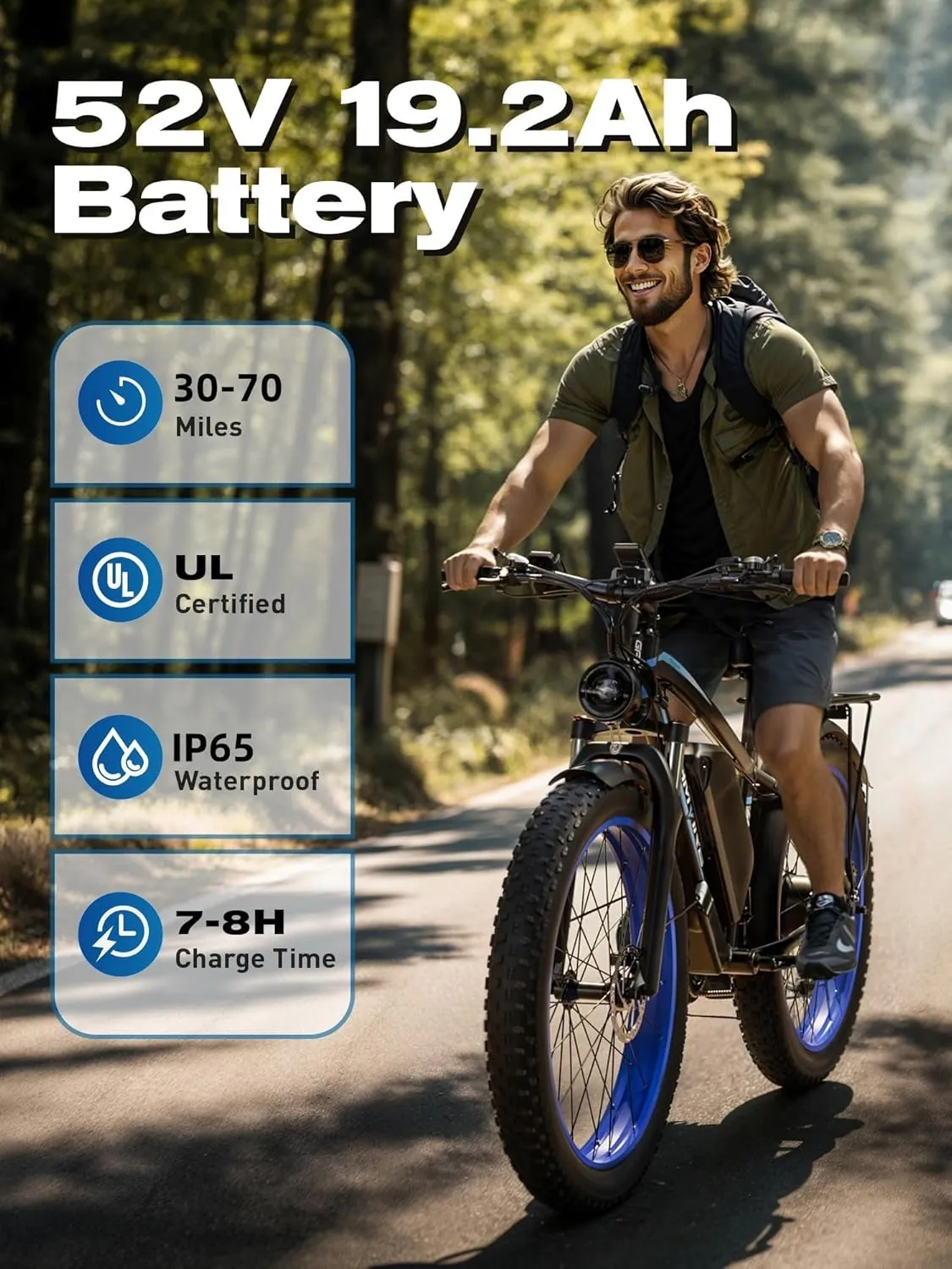 Electric Bike for Adults 2000W Peak 2500W Motor Electric Bicycle with 52V 19.2Ah Battery E Bike Up to 40MPH 21 Speed, 24"/26" All Terrain Ebike Fat Tire with Front Fork Suspension