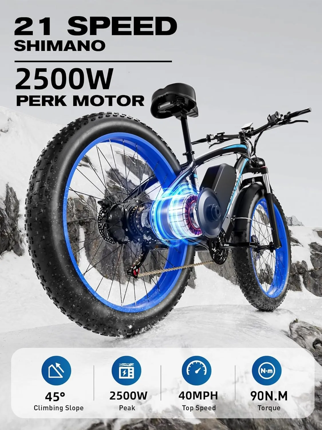 Electric Bike for Adults 2000W Peak 2500W Motor Electric Bicycle with 52V 19.2Ah Battery E Bike Up to 40MPH 21 Speed, 24"/26" All Terrain Ebike Fat Tire with Front Fork Suspension