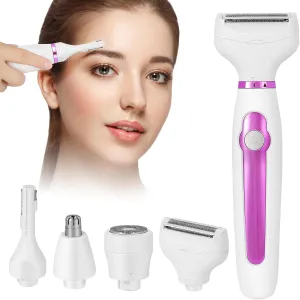 Electric Bikini Trimmer and Shaver for Women - 4 in 1 Waterproof Electric Razor- Rechargeable Pubic Hair Trimmer and Facial Hair Remover for Legs, Body, Underarm, Face, Eyebrow